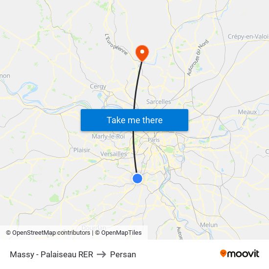 Massy - Palaiseau RER to Persan map