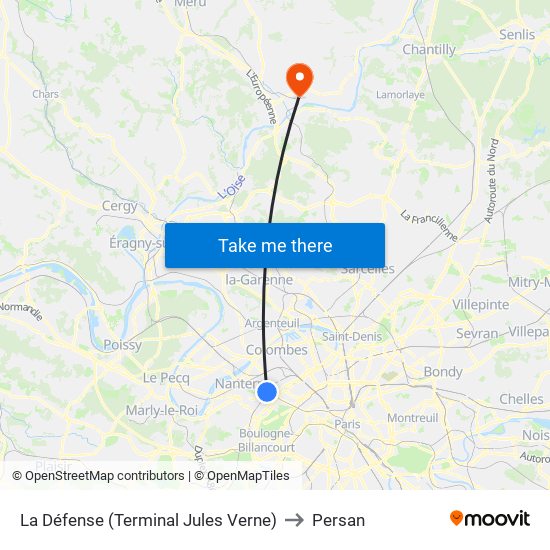 La Défense (Terminal Jules Verne) to Persan map