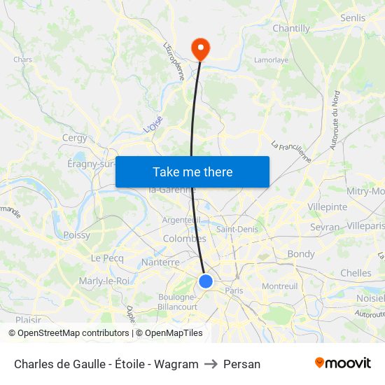 Charles de Gaulle - Étoile - Wagram to Persan map
