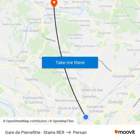 Gare de Pierrefitte - Stains RER to Persan map