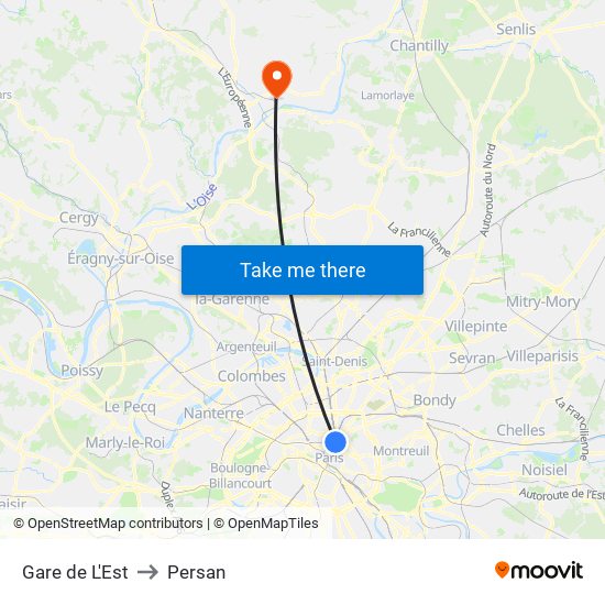 Gare de L'Est to Persan map