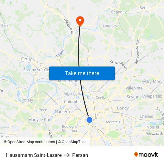 Haussmann Saint-Lazare to Persan map