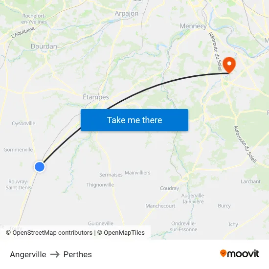 Angerville to Perthes map