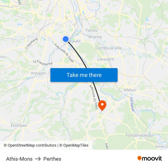 Athis-Mons to Perthes map