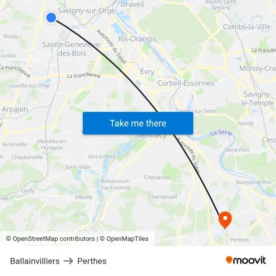 Ballainvilliers to Perthes map
