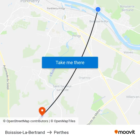 Boissise-La-Bertrand to Perthes map