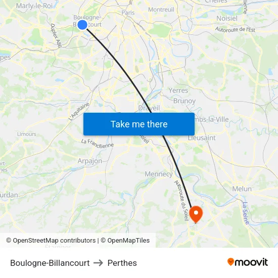 Boulogne-Billancourt to Perthes map