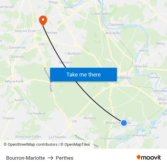 Bourron-Marlotte to Perthes map