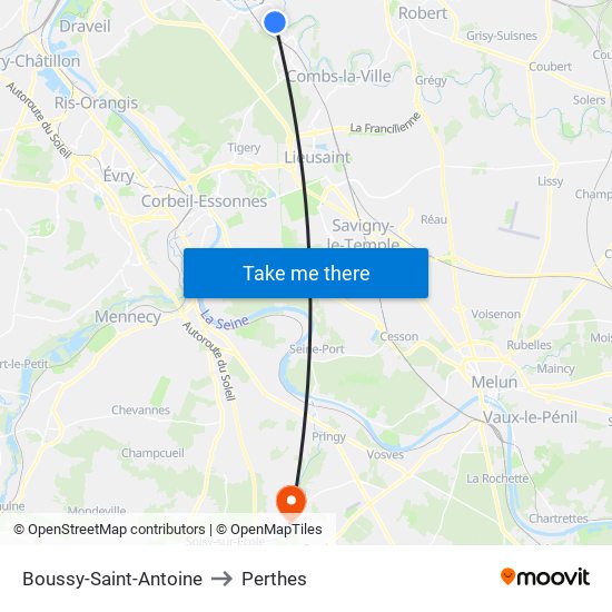 Boussy-Saint-Antoine to Perthes map