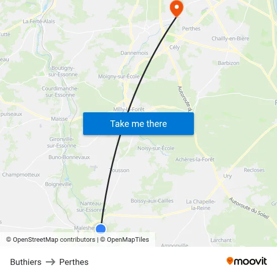 Buthiers to Perthes map