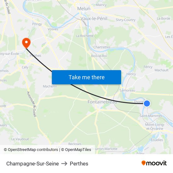 Champagne-Sur-Seine to Perthes map