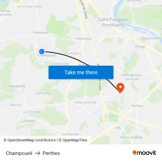 Champcueil to Perthes map