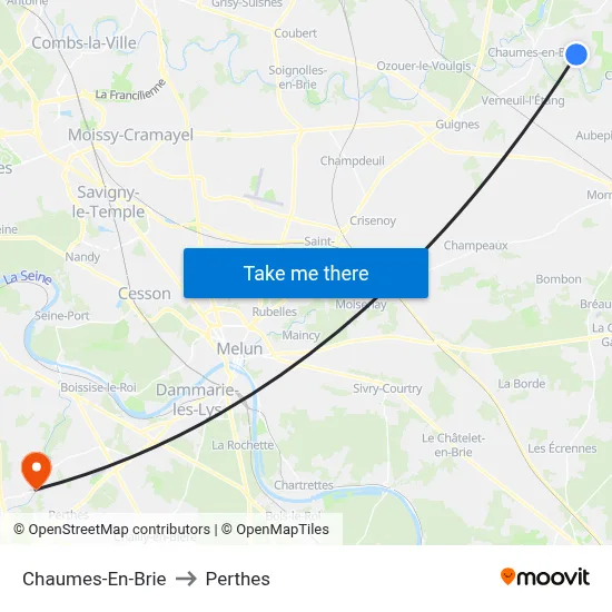 Chaumes-En-Brie to Perthes map
