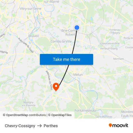 Chevry-Cossigny to Perthes map
