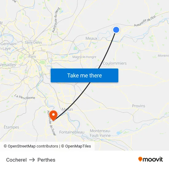Cocherel to Perthes map