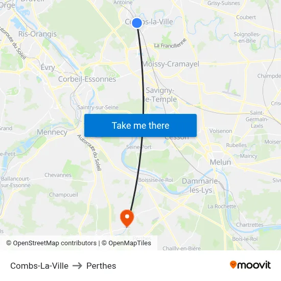 Combs-La-Ville to Perthes map