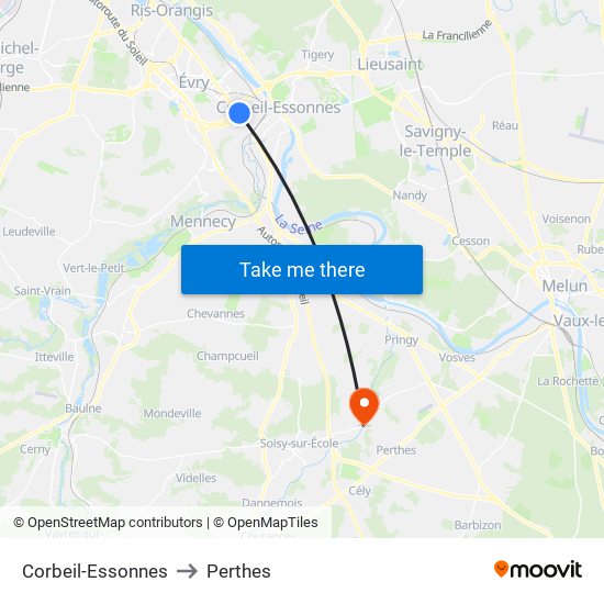 Corbeil-Essonnes to Perthes map