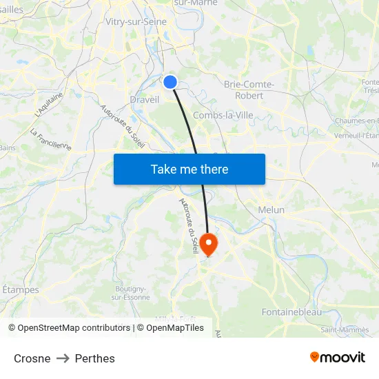 Crosne to Perthes map