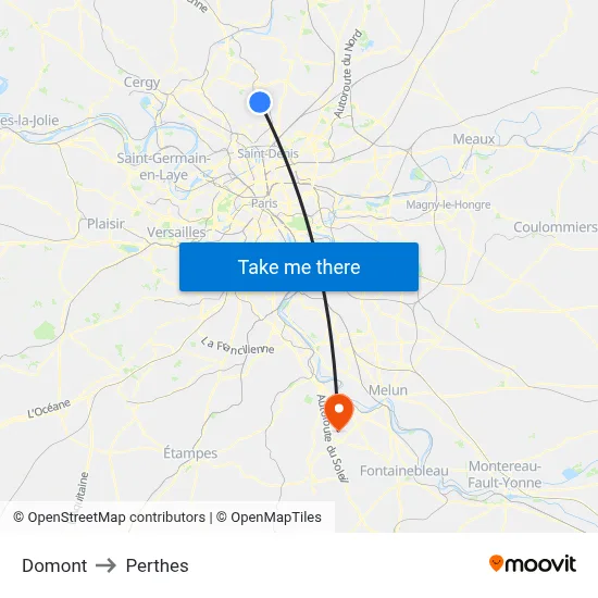 Domont to Perthes map