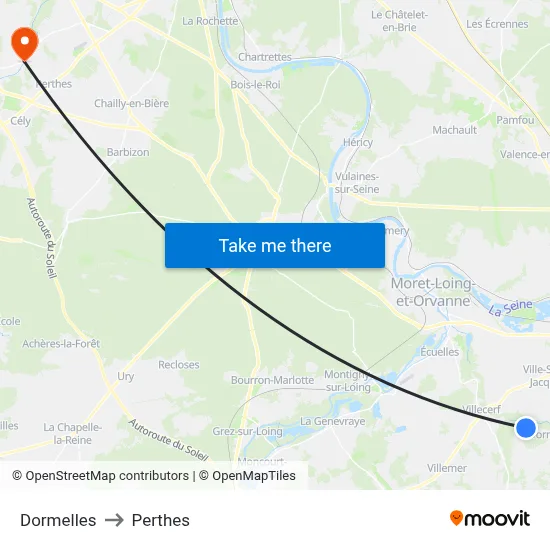 Dormelles to Perthes map