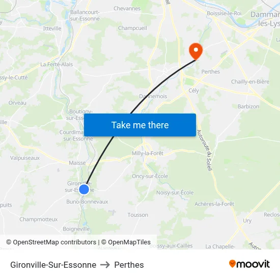 Gironville-Sur-Essonne to Perthes map