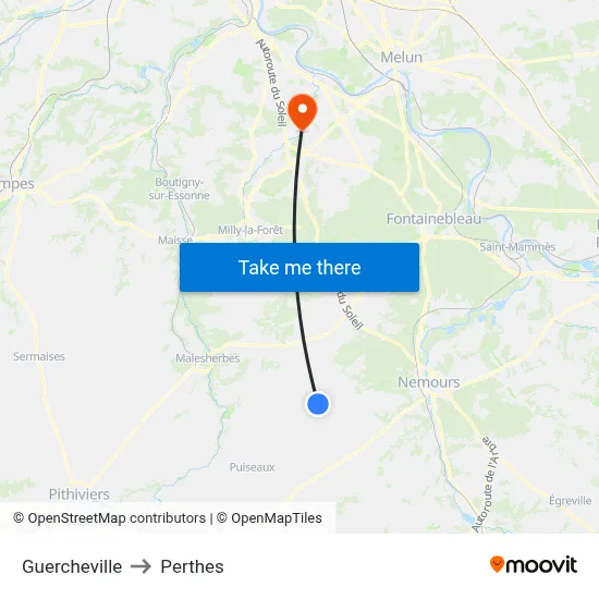 Guercheville to Perthes map