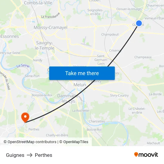 Guignes to Perthes map