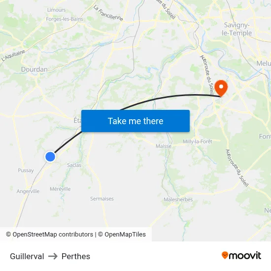 Guillerval to Perthes map