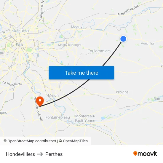 Hondevilliers to Perthes map