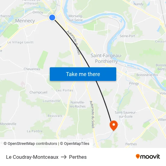 Le Coudray-Montceaux to Perthes map