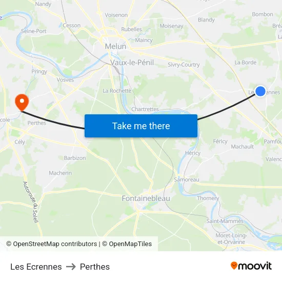Les Ecrennes to Perthes map