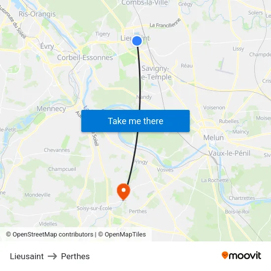 Lieusaint to Perthes map