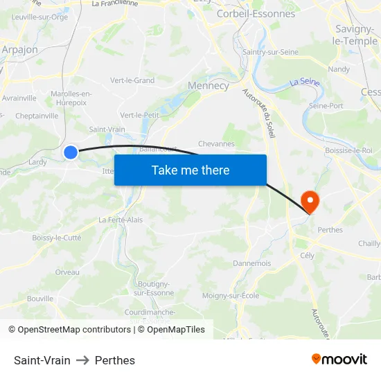 Saint-Vrain to Perthes map