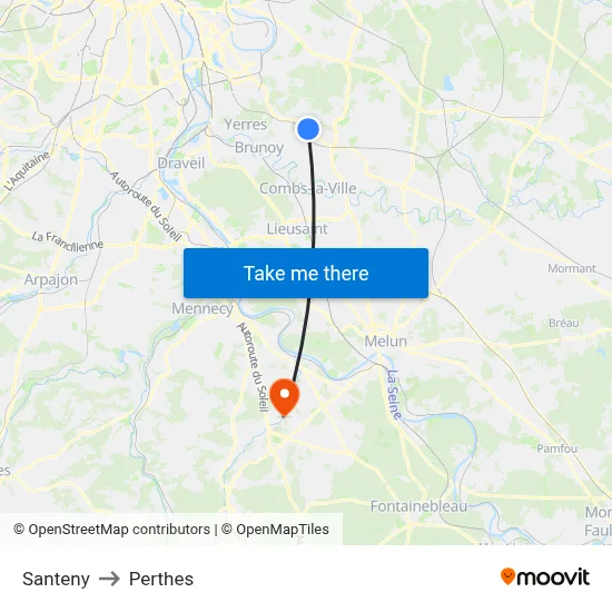 Santeny to Perthes map