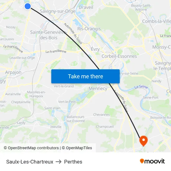 Saulx-Les-Chartreux to Perthes map