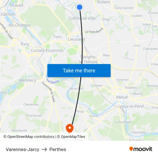 Varennes-Jarcy to Perthes map