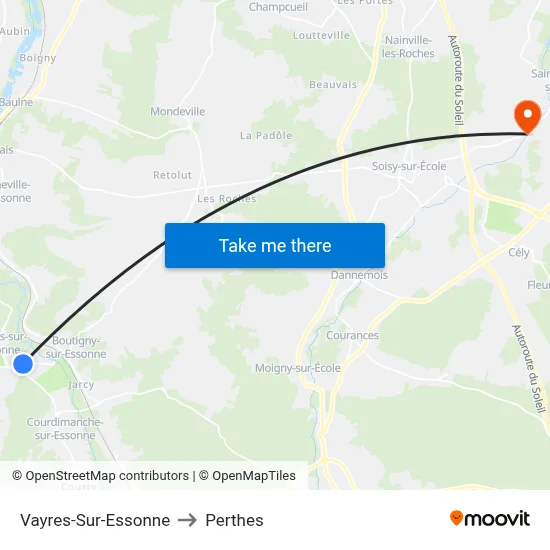 Vayres-Sur-Essonne to Perthes map