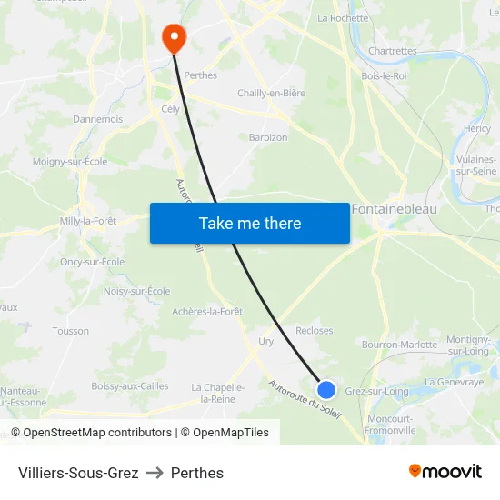 Villiers-Sous-Grez to Perthes map
