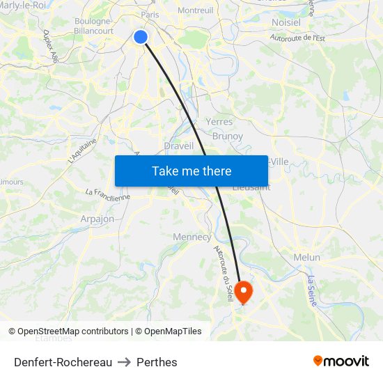 Denfert-Rochereau to Perthes map