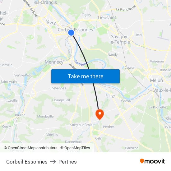 Corbeil-Essonnes to Perthes map