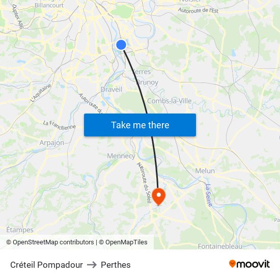 Créteil Pompadour to Perthes map