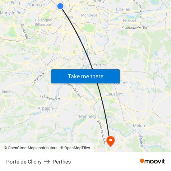 Porte de Clichy to Perthes map