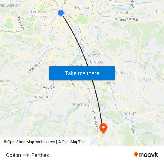 Odéon to Perthes map