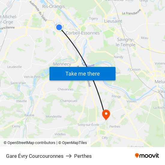 Gare Évry Courcouronnes to Perthes map