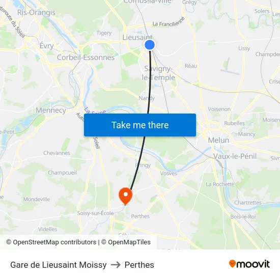 Gare de Lieusaint Moissy to Perthes map