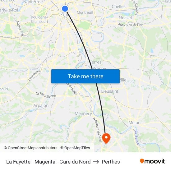 La Fayette - Magenta - Gare du Nord to Perthes map
