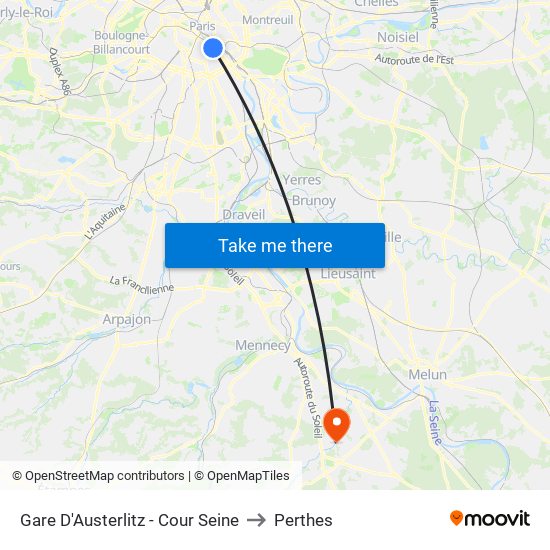 Gare D'Austerlitz - Cour Seine to Perthes map