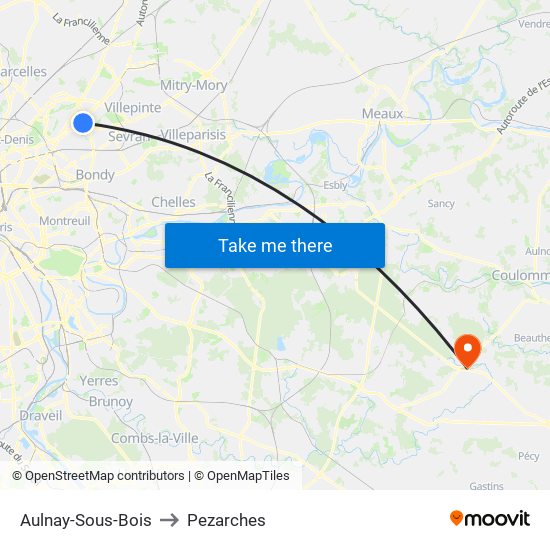 Aulnay-Sous-Bois to Pezarches map