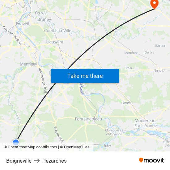 Boigneville to Pezarches map