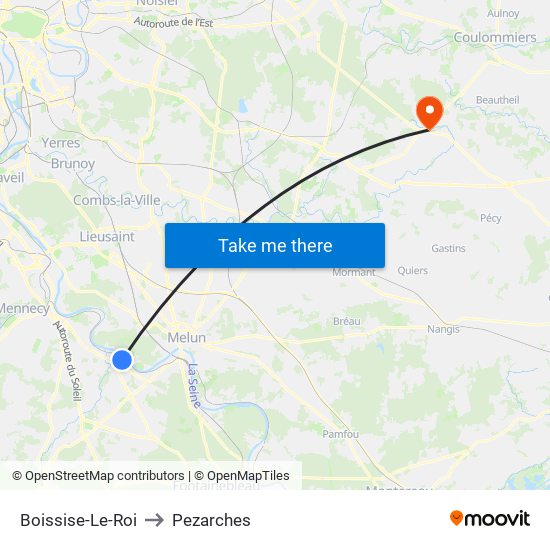 Boissise-Le-Roi to Pezarches map